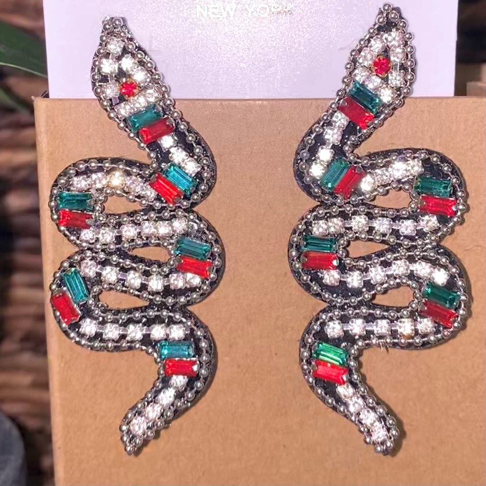 Snake rhinestone statement summer earrings